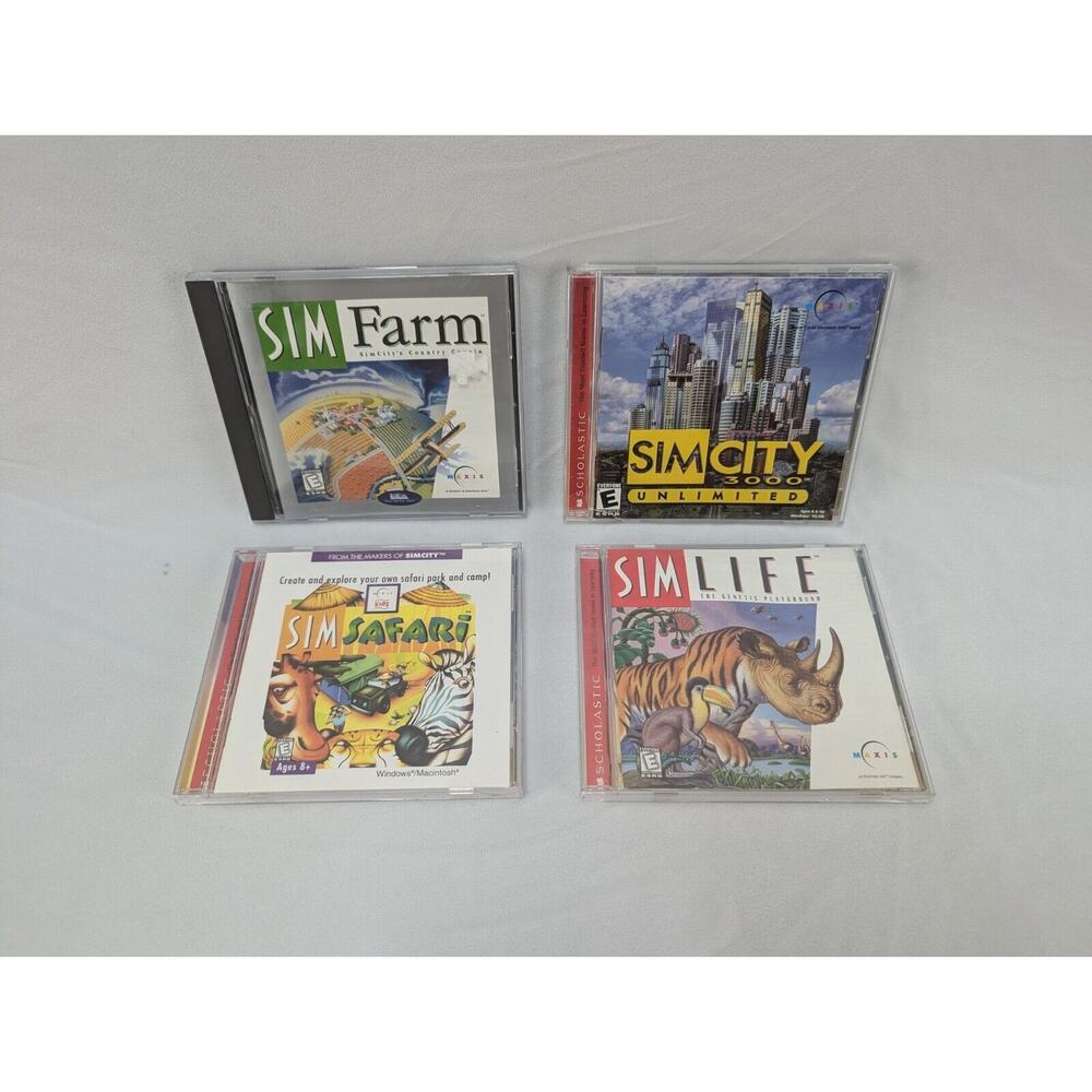 Lot Of 4 90's Sim PC Games Sim Farm Sim Life Sim Safari‎ Sim City 3000